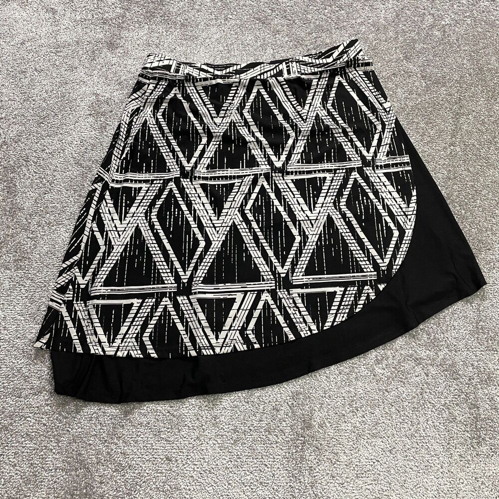 Cato Asymmetric Skirt Womens Large Black Gray Geometric Knee Length Soft Ladies